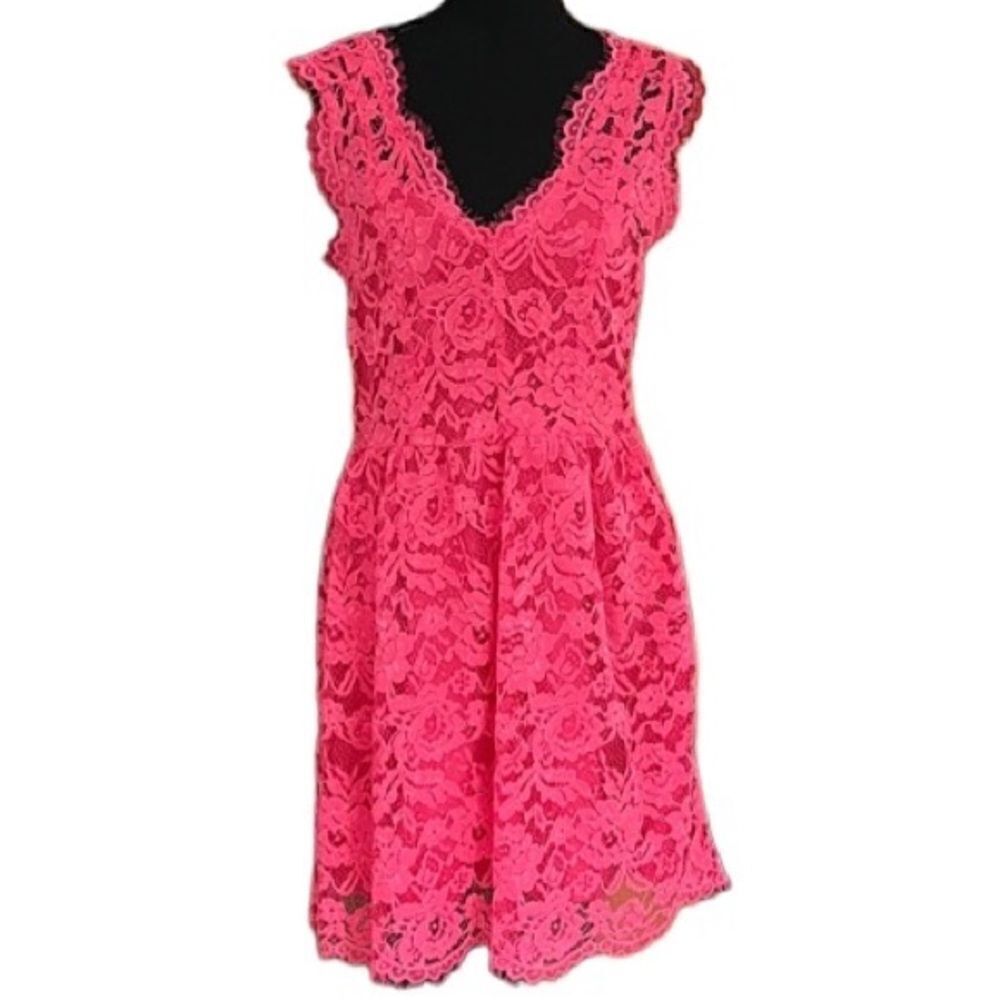 the letter coral floral lace v neckline sleeveless fit & flare style dress szM.
